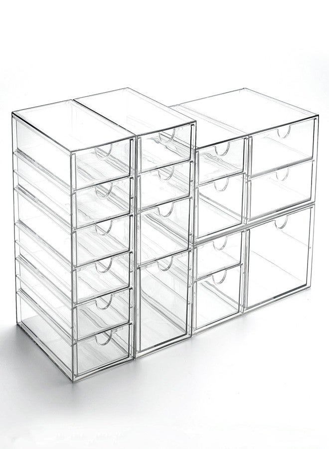 Prsildan Acrylic Drawer Organizer with 17 Drawers, Craft Office Desk Makeup Organizers Accessories, Set of 4 Clear Stackable Storage Drawers for Vanity, Countertop, Jewelry, Art Supply Organization - Image 1