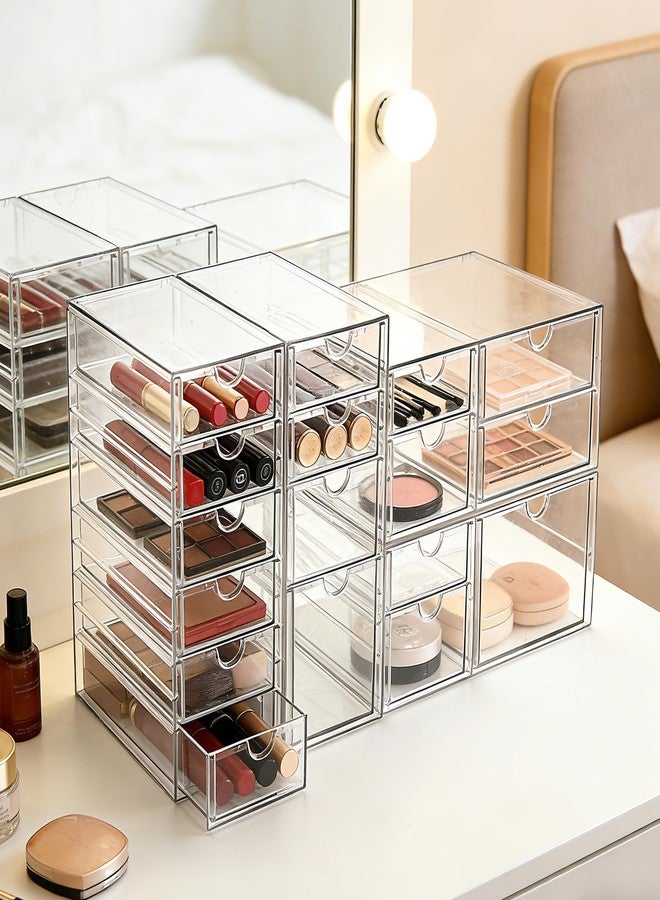 Prsildan Acrylic Drawer Organizer with 17 Drawers, Craft Office Desk Makeup Organizers Accessories, Set of 4 Clear Stackable Storage Drawers for Vanity, Countertop, Jewelry, Art Supply Organization - Image 2