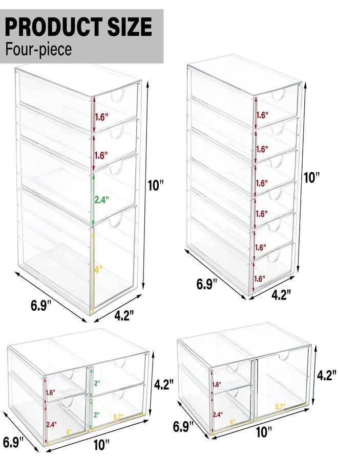 Prsildan Acrylic Drawer Organizer with 17 Drawers, Craft Office Desk Makeup Organizers Accessories, Set of 4 Clear Stackable Storage Drawers for Vanity, Countertop, Jewelry, Art Supply Organization - Image 3