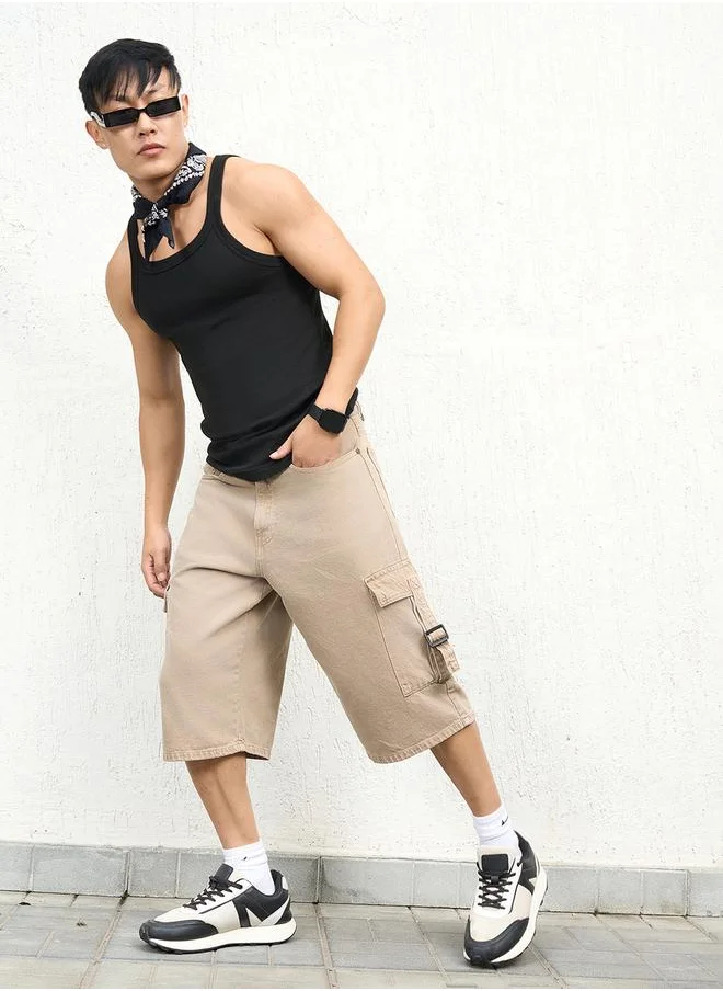 Hubberholme Mid Rise Cargo Denim Shorts by Styli