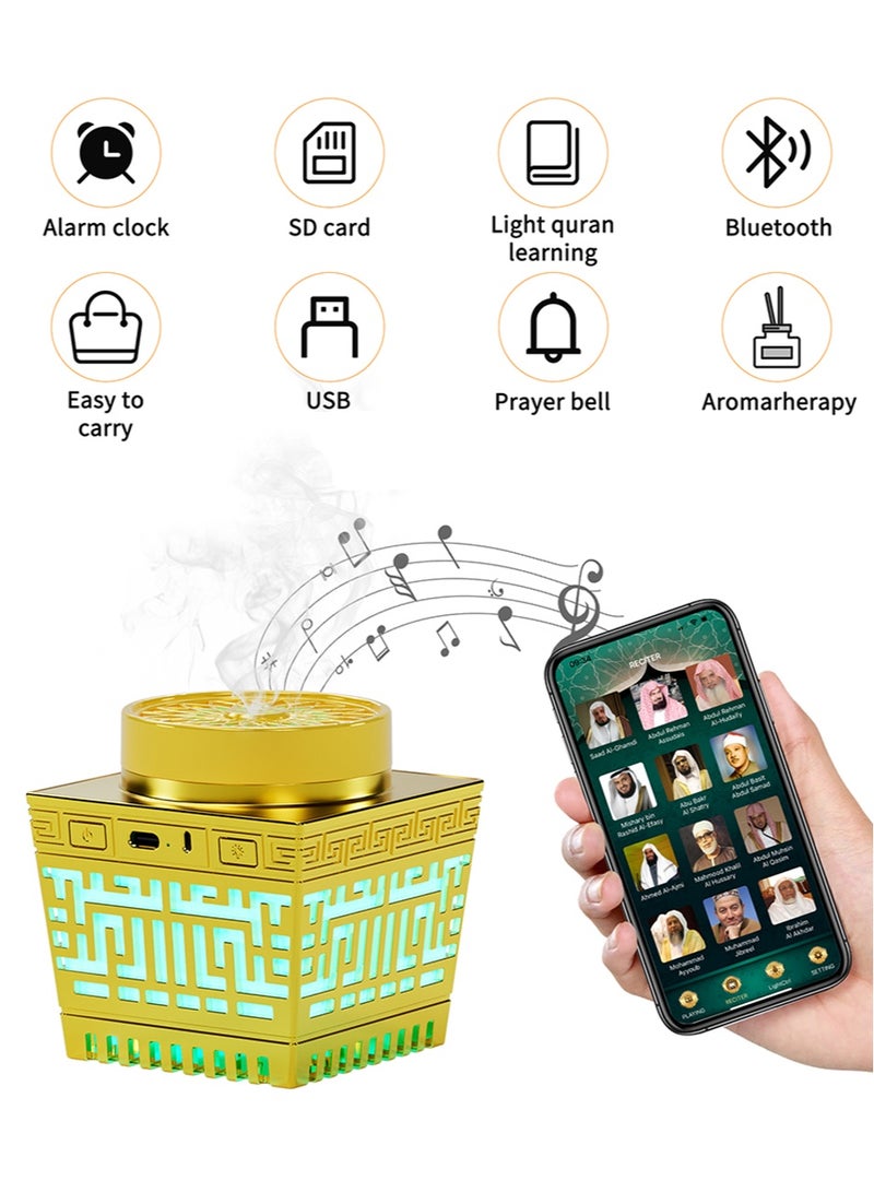Quran Speaker and Mini Incense Burner Bakhoor, Bakhoor Electric Burner with Remote Control to Play 114 Quran Chapters, Multi-Color Changing Bluetooth Speaker, Night Light MP3 Music Player - Image 3