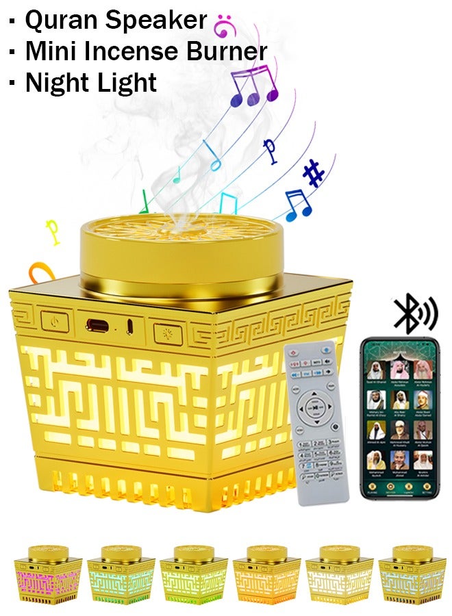 Quran Speaker and Mini Incense Burner Bakhoor, Bakhoor Electric Burner with Remote Control to Play 114 Quran Chapters, Multi-Color Changing Bluetooth Speaker, Night Light MP3 Music Player - Image 1