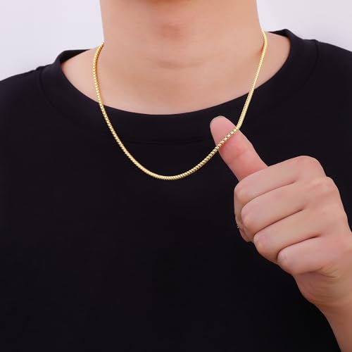 Fiusem 14K Gold Plated Chain for Men, 3mm 14K Gold Plated Stainless Steel Necklace for Men and Women, Box Chain 22 Inches - Image 4