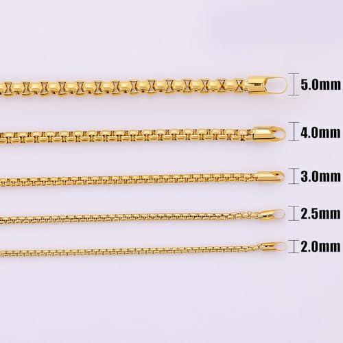 Fiusem 14K Gold Plated Chain for Men, 3mm 14K Gold Plated Stainless Steel Necklace for Men and Women, Box Chain 22 Inches - Image 2