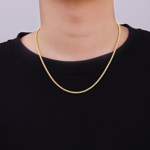 Fiusem 14K Gold Plated Chain for Men, 3mm 14K Gold Plated Stainless Steel Necklace for Men and Women, Box Chain 22 Inches - Image 3