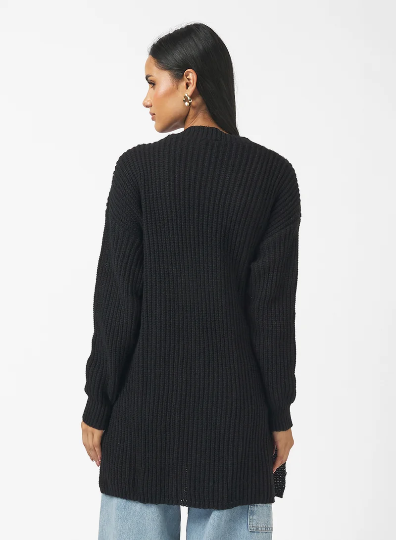 جينجر Longline Kniited Cardigan with Pockets