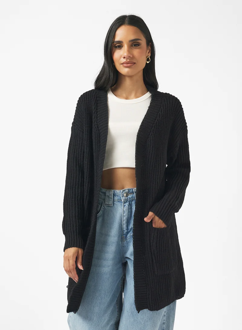 جينجر Longline Kniited Cardigan with Pockets
