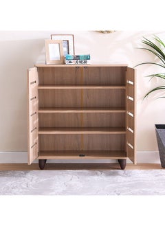 DANUBE HOME Ricky Shoe Rack Cabinet |14 Pairs | 2 Door Shoe Storage | 4 shelves Organizer For Entryway | White | Oak | 76x33x86 cm  - Image 2