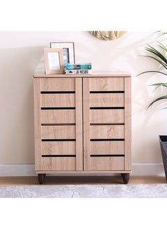 DANUBE HOME Ricky Shoe Rack Cabinet |14 Pairs | 2 Door Shoe Storage | 4 shelves Organizer For Entryway | White | Oak | 76x33x86 cm  - Image 1