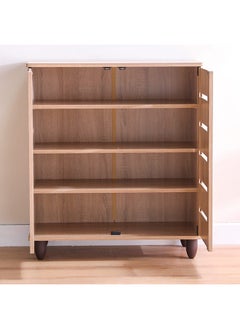 DANUBE HOME Ricky Shoe Rack Cabinet |14 Pairs | 2 Door Shoe Storage | 4 shelves Organizer For Entryway | White | Oak | 76x33x86 cm  - Image 4