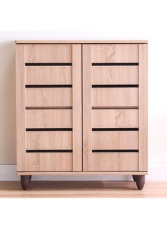 DANUBE HOME Ricky Shoe Rack Cabinet |14 Pairs | 2 Door Shoe Storage | 4 shelves Organizer For Entryway | White | Oak | 76x33x86 cm  - Image 3