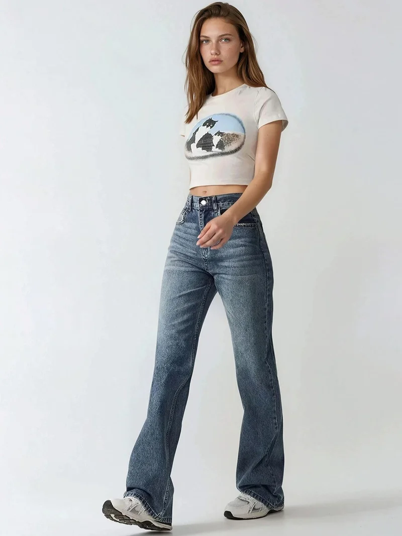 هيكاب High Waist Straight Leg Denim Jeans