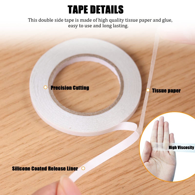 SmaringRobot Double Sided Tape for Crafts, Double-Sided Tape for Arts, Scrapbook Supplies, Photography, Gifts Box, Scrapbooking, Card Making, Paper Backing, Tear-by-Hand, 6 Roll Heavy Duty Multi-Size Adhesive Tape - Image 3