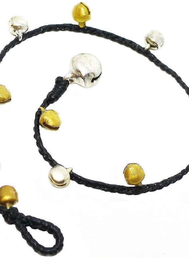 Bijoux de Ja Handmade Alternated Two Tone Tiny Bells Black Thread Anklet Bracelet 10 Inches (AkSP10), Medium, alloy - Image 2