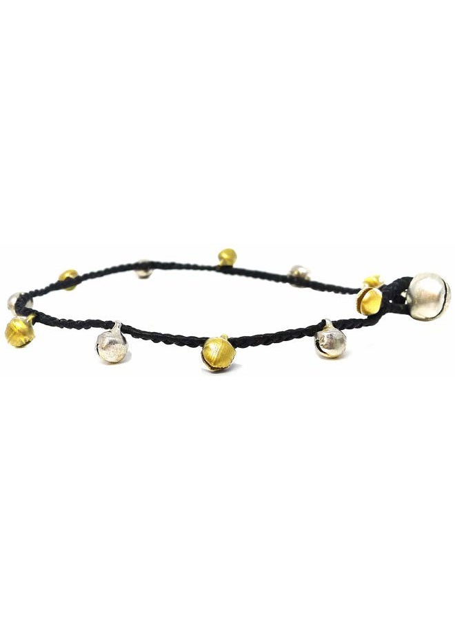 Bijoux de Ja Handmade Alternated Two Tone Tiny Bells Black Thread Anklet Bracelet 10 Inches (AkSP10), Medium, alloy - Image 4