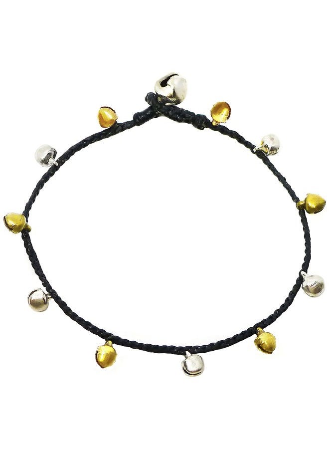 Bijoux de Ja Handmade Alternated Two Tone Tiny Bells Black Thread Anklet Bracelet 10 Inches (AkSP10), Medium, alloy - Image 1