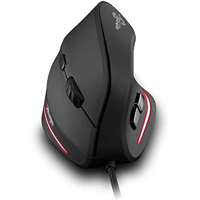 ZELOTES WIRED MOUSE FOR COMPUTER,3200DPI,6 BUTTONS LED USB OPTICAL ERGONOMIC MOUSE,VERTICAL MOUSE,CORDED MOUSE FOR LAPTOP,PC,MAC,BLACK - Image 1
