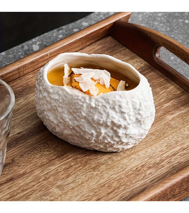 Rock Patterned Dan Shape Bowl High End Dessert Dish for Hotel Restaurant - Image 2