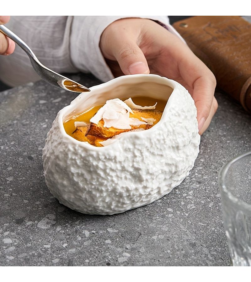 Rock Patterned Dan Shape Bowl High End Dessert Dish for Hotel Restaurant - Image 4