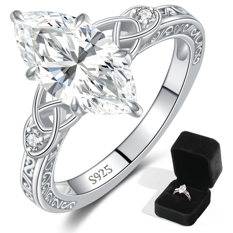 LOIPURI 4CT Moissanite Engagement Rings for Women, Perfect for Romantic Proposal, Marquise Cut D Color VVS1 Lab Grown Moissanite, Celtic Knot Sterling Silver White Gold Plated, Christmas Gift Size 8 - Image 1