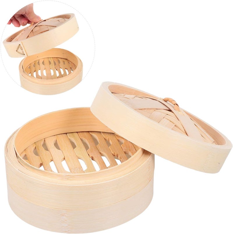 Bao Bun Steamer 20cm Natural Bamboo Steamer Basket with Lid Traditional Style Steamer Basket Food Pot Basket Steamer for Meat Dumpling Bao Bun Dim Sum Dumpling Steamer - Image 5