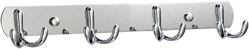 Silver Stainless Steel Wall Hooks 4 Double Prongs Hanger Organizer For Coat Towel Hat Key - Image 1