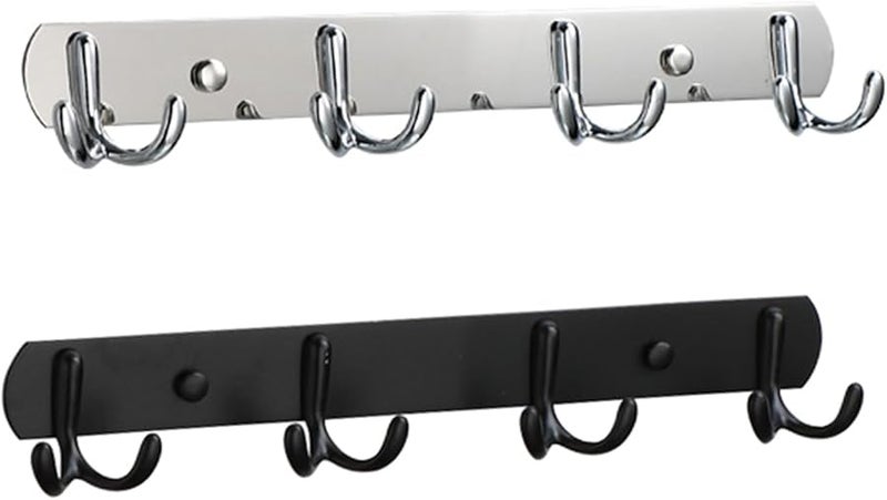 Silver Stainless Steel Wall Hooks 4 Double Prongs Hanger Organizer For Coat Towel Hat Key - Image 5
