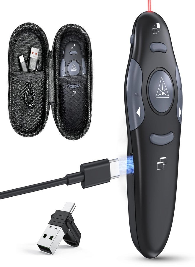 CLIKBUTM Presentation Clicker with Case Storage: PowerPoint Wireless Presenter Remote USB Type C Rechargeable Red Laser Pointer Clickers for Computer Project Mac PPT Slideshow Google Slide Advancer - Image 1