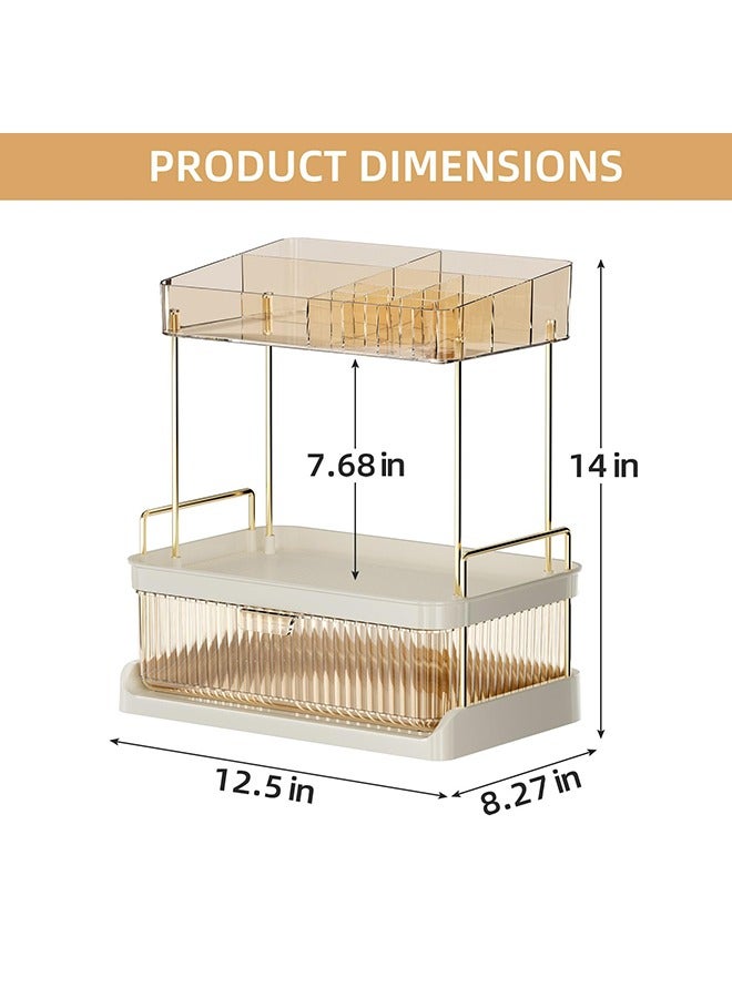 XiuWoo Cosmetics Storage Rack with Multi Tiers And Drawer Kitchen Spice Holder Large Capacity Tea Room Countertop Storage Self Bathroom Makeup Vanity Organizer - Image 2