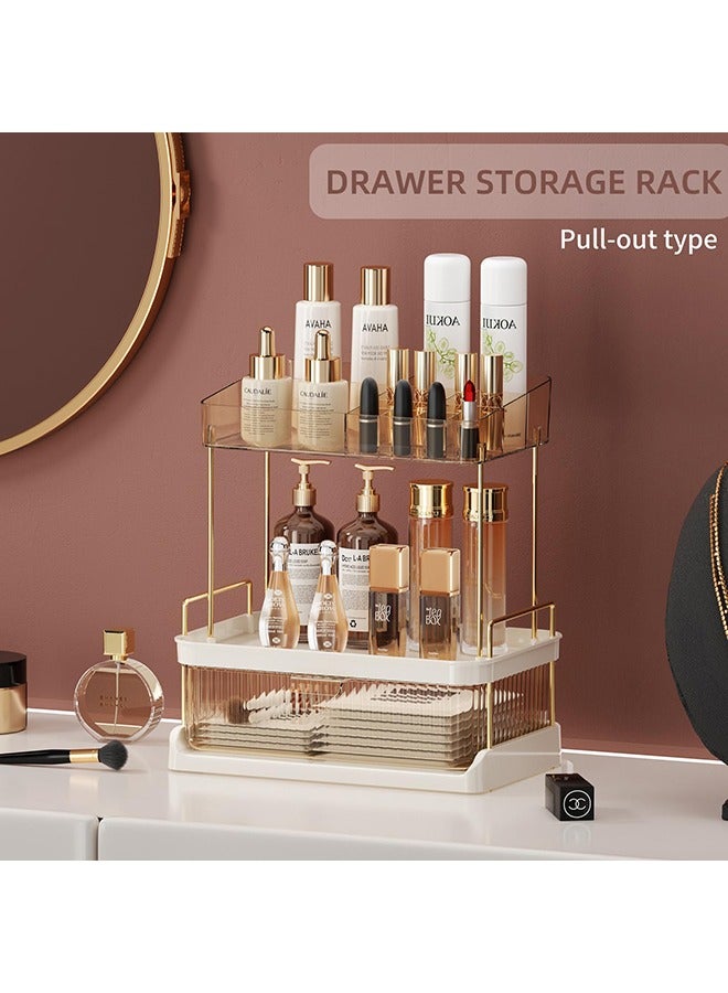 XiuWoo Cosmetics Storage Rack with Multi Tiers And Drawer Kitchen Spice Holder Large Capacity Tea Room Countertop Storage Self Bathroom Makeup Vanity Organizer - Image 3