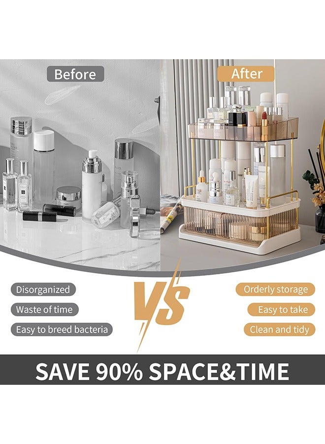 XiuWoo Cosmetics Storage Rack with Multi Tiers And Drawer Kitchen Spice Holder Large Capacity Tea Room Countertop Storage Self Bathroom Makeup Vanity Organizer - Image 4