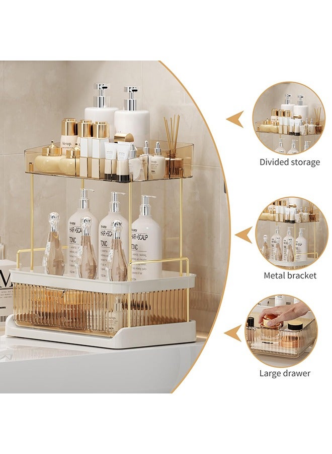 XiuWoo Cosmetics Storage Rack with Multi Tiers And Drawer Kitchen Spice Holder Large Capacity Tea Room Countertop Storage Self Bathroom Makeup Vanity Organizer - Image 5