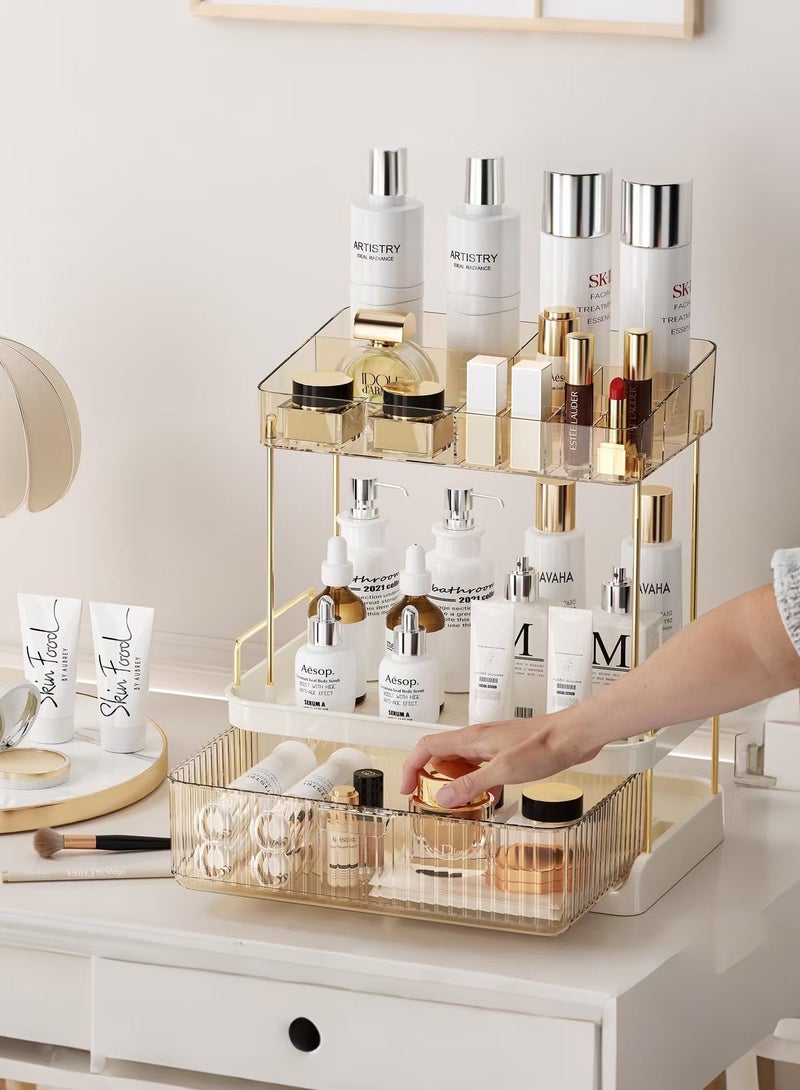 XiuWoo Cosmetics Storage Rack with Multi Tiers And Drawer Kitchen Spice Holder Large Capacity Tea Room Countertop Storage Self Bathroom Makeup Vanity Organizer - Image 1