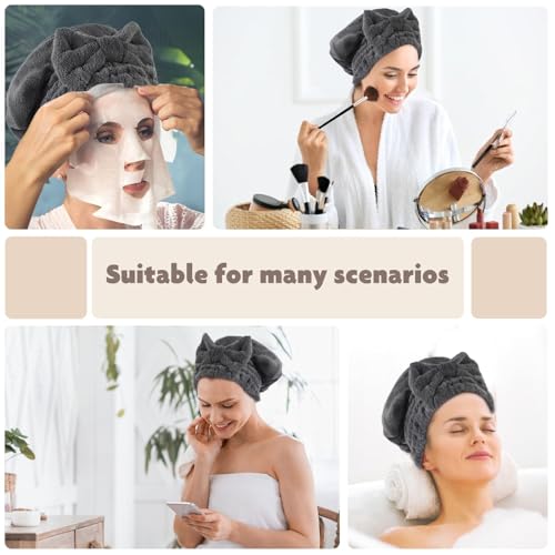 SUNLAND Large Microfiber Hair Drying Caps with Bow knot Fast Drying Shower Cap Soft and Absorbent hairWrap Hair Turban Bath Caps for Curly Thick and wet Hair 11 X 134 inch 2 Pack Dgrey - Image 3