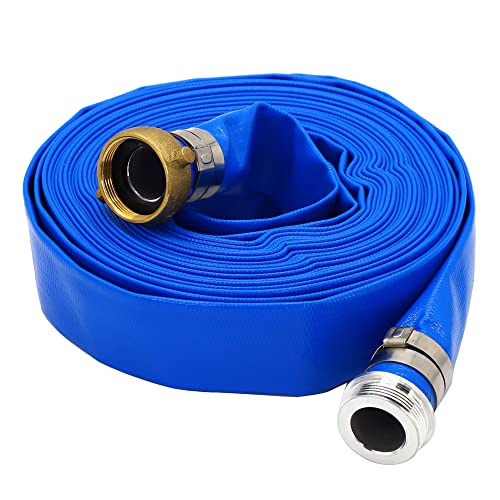 DAVCO 1.5" ID × 50 ft Pool Backwash Hose, Heavy Duty Reinforced Blue PVC Lay Flat Water Discharge Pump Hoses For Swimming Drain Pools and Clean Filters, With Aluminum Pin Lug Fittings - Image 1