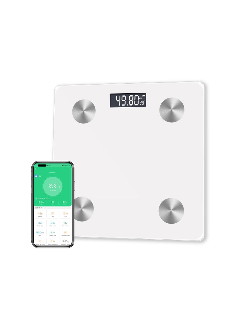 OMAKSS Digital Weight Scale,Bluetooth Body Fat Scale,LED Display and Step-On,Body Composition Monitor Health Analyzer,26x260x2cm,White - Image 1