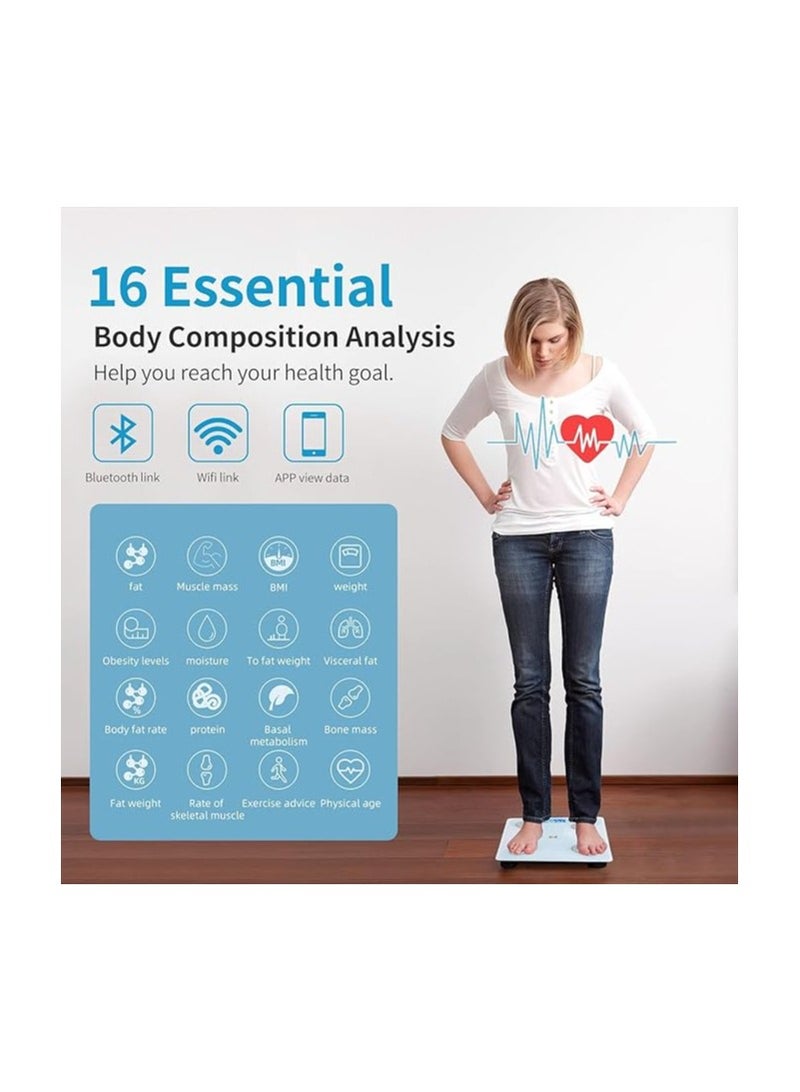 OMAKSS Digital Weight Scale,Bluetooth Body Fat Scale,LED Display and Step-On,Body Composition Monitor Health Analyzer,26x260x2cm,White - Image 4