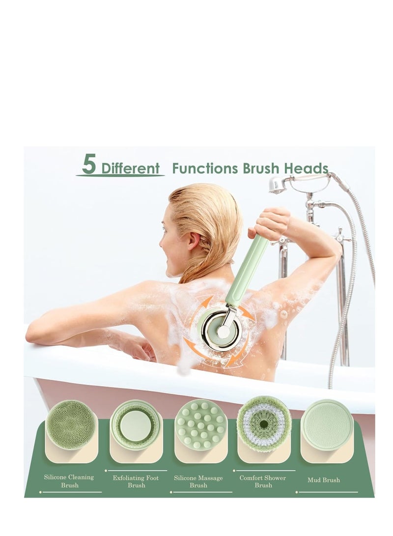 Zikra Electric Body Bath Brush, Rechargeable Back Brush Long Handle for Shower with 5 Spin Brush Heads, IPX7 Waterproof Silicone Body Scrubber Exfoliating Deep Cleansing Brush for Women Men - Image 2