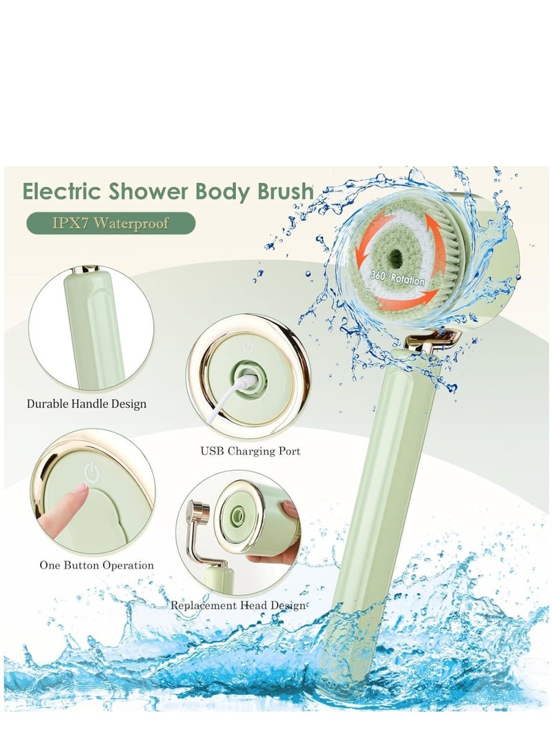 Zikra Electric Body Bath Brush, Rechargeable Back Brush Long Handle for Shower with 5 Spin Brush Heads, IPX7 Waterproof Silicone Body Scrubber Exfoliating Deep Cleansing Brush for Women Men - Image 3