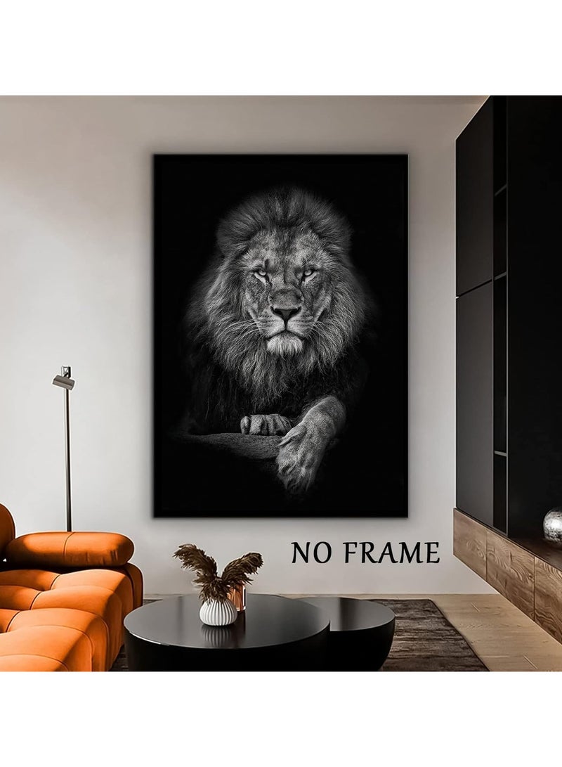 مؤسسة فكرة اليوم اليوم فكرة الأسود والأبيض الأسد قماش جدار الفن | لوحة بورتريه للحيوانات ، ملصق رأس الأسد البري لغرفة النوم وغرفة المعيشة وغرفة الملابس وديكور المكتب | 12 × 16 بوصة (بدون إطار) - Image 3