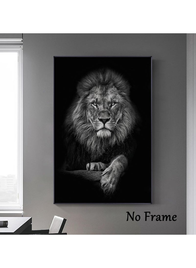 مؤسسة فكرة اليوم اليوم فكرة الأسود والأبيض الأسد قماش جدار الفن | لوحة بورتريه للحيوانات ، ملصق رأس الأسد البري لغرفة النوم وغرفة المعيشة وغرفة الملابس وديكور المكتب | 12 × 16 بوصة (بدون إطار) - Image 4