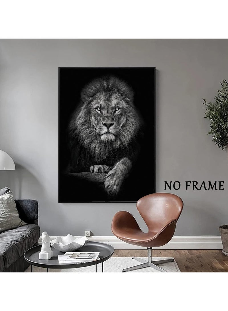 مؤسسة فكرة اليوم اليوم فكرة الأسود والأبيض الأسد قماش جدار الفن | لوحة بورتريه للحيوانات ، ملصق رأس الأسد البري لغرفة النوم وغرفة المعيشة وغرفة الملابس وديكور المكتب | 12 × 16 بوصة (بدون إطار) - Image 2