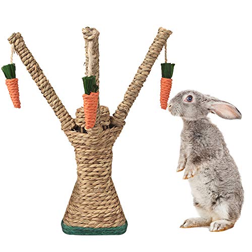 Highland Farms Select Bunny Chew Toys Rabbit Scratching Climbing Tree with Carrot Shaped Toy Handwoven Seagrass Chew Toy for Rabbits Cats Hamsters Gerbils Teeth Grinding - Image 1