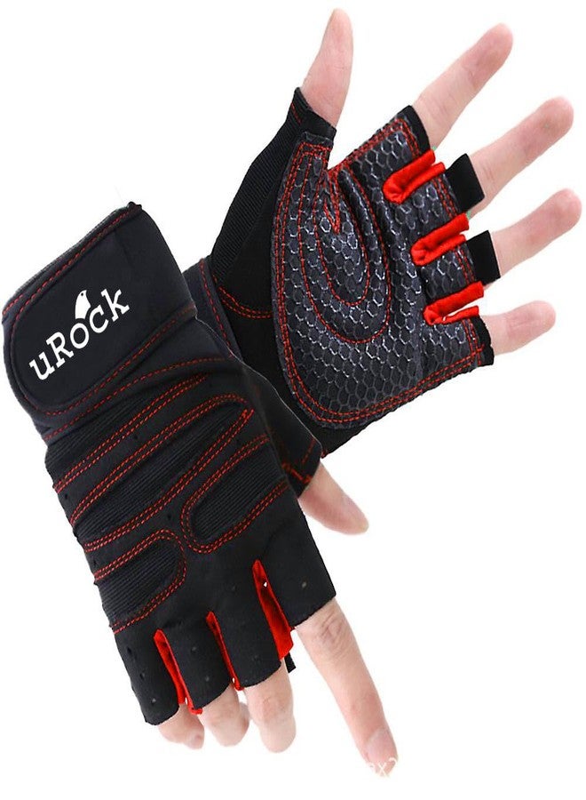 UROCK Workout Gloves with Wrist Support for Gym Workouts, Pull Ups, Cross Training, Weightlifting, Calisthenics, WOD- Silicone Padding - Great Hand Grip & No Calluses, Free Size (Red) - Image 1