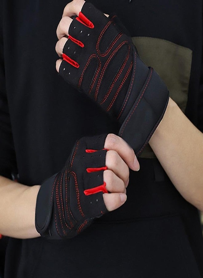 UROCK Workout Gloves with Wrist Support for Gym Workouts, Pull Ups, Cross Training, Weightlifting, Calisthenics, WOD- Silicone Padding - Great Hand Grip & No Calluses, Free Size (Red) - Image 2