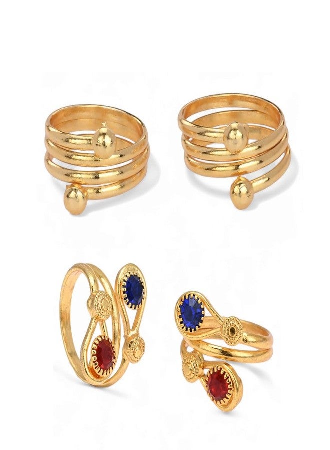 AanyaCentric Combo of 2 Pair Gold-Plated Toe Rings Adjustable, Trendy & Fashion Accessories - Image 1
