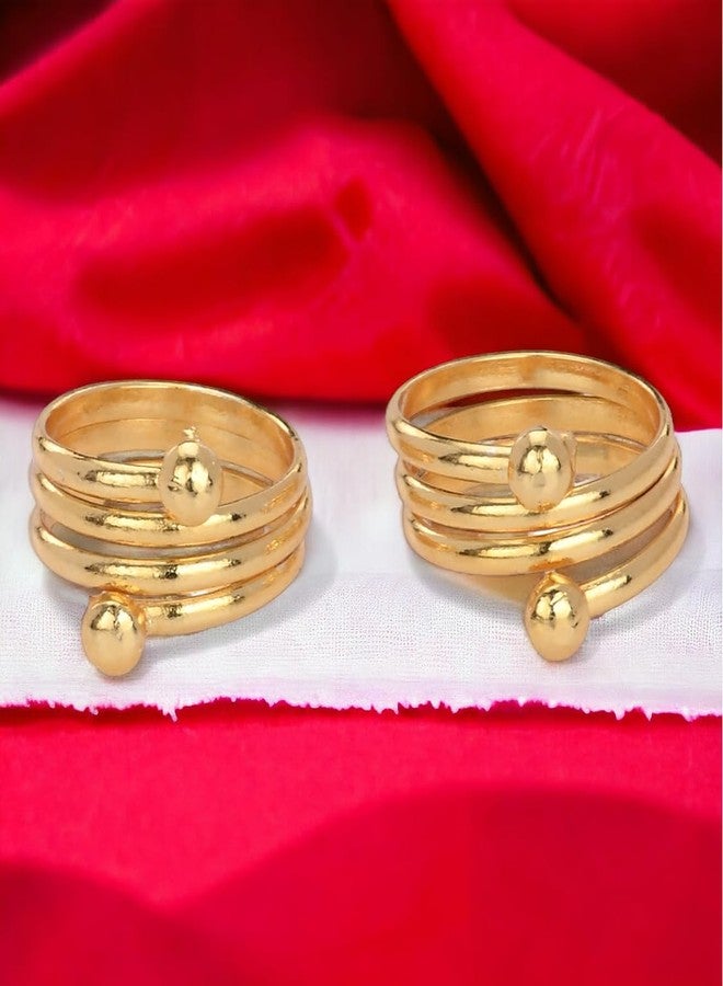 AanyaCentric Combo of 2 Pair Gold-Plated Toe Rings Adjustable, Trendy & Fashion Accessories - Image 3