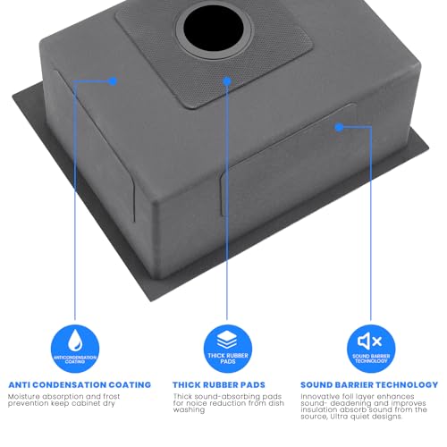 POPFLY 25x22 Inch Drop In Kitchen Sink, 25 Inch Top Mount 9 Inch Deep Single Bowl Utility Laundry SInks 18 Gauge Stainless Steel Outdoor Black Sink with 2 Holes - Image 4