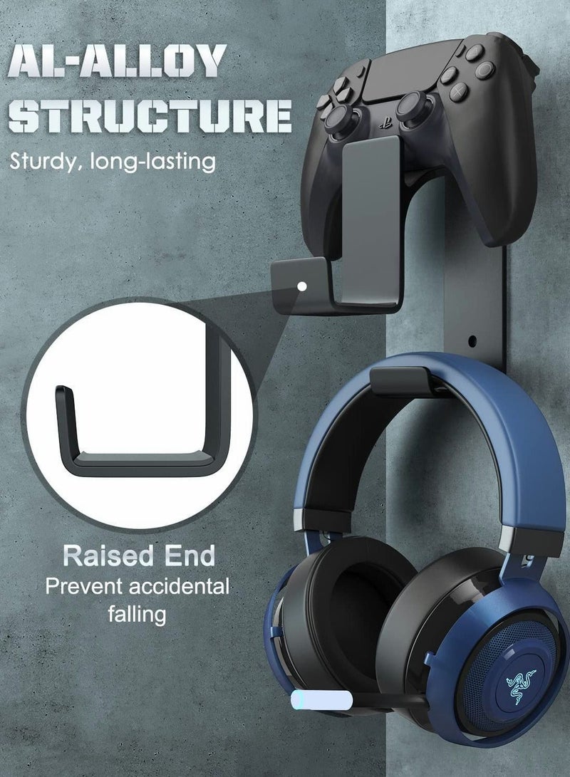Y&D Controller Holder, Dual Gamepad and Headphone Hanger Wall Mount Stand for Xbox One 360, Suitable PS3 4 5 PC, STEAM Switch All Universal Headsets（Black） - Image 4