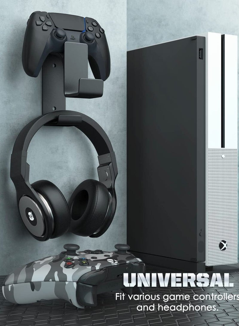 Y&D Controller Holder, Dual Gamepad and Headphone Hanger Wall Mount Stand for Xbox One 360, Suitable PS3 4 5 PC, STEAM Switch All Universal Headsets（Black） - Image 2